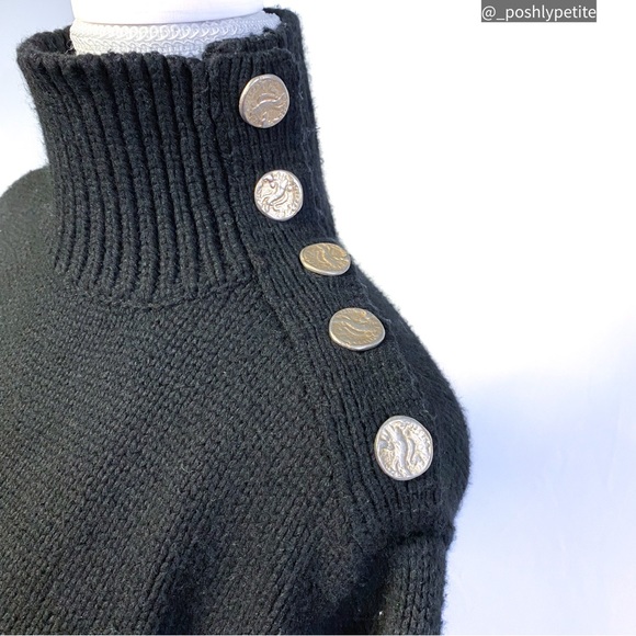 Zara knit small black mock neck button sweater - Picture 2 of 16